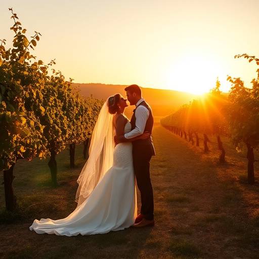 Fotografia de um elegante casamento em um vinhedo